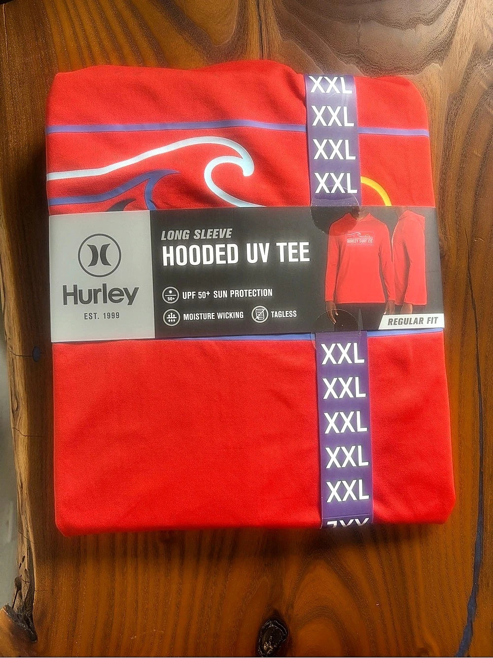 Hurley Long Sleeve Hooded UV Tee Red & Blue XXL